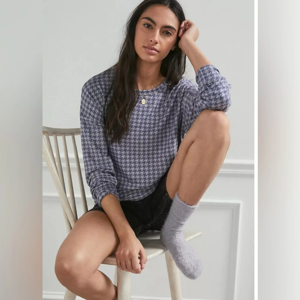 Anthropologie Sundry pullover Houndstooth Sweater size M in gray/purple
